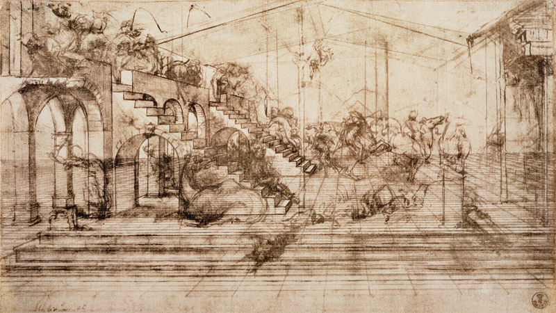 Sfondo prospettiva schizzo per L'Adorazione dei Magi a Leonardo da Vinci