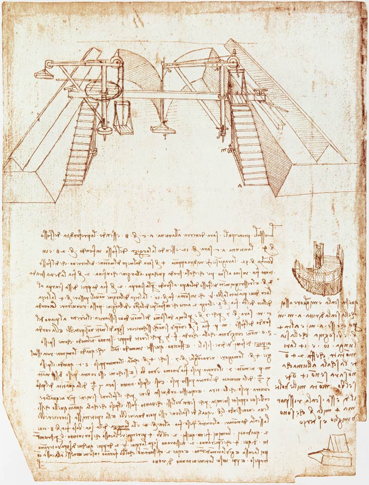 Facsimile of Codex Atlanticus 363vb Pulley System for the Construction of a Staircase (original copy a Leonardo da Vinci