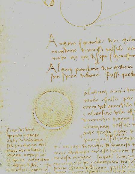 Codex Leicester. Folio 2 recto showing the outer luminosity of the moon (lumen cinerum) a Leonardo da Vinci