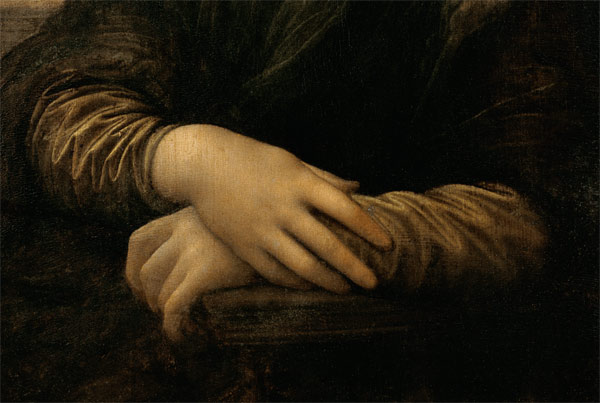 Mona Lisa, detail of her hands a Leonardo da Vinci