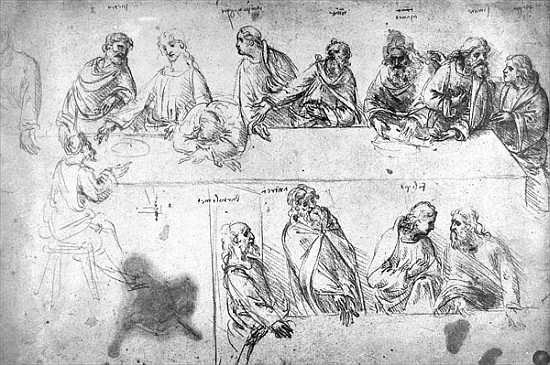 Preparatory drawing for the Last Supper (sepia ink on linen paper) a Leonardo da Vinci
