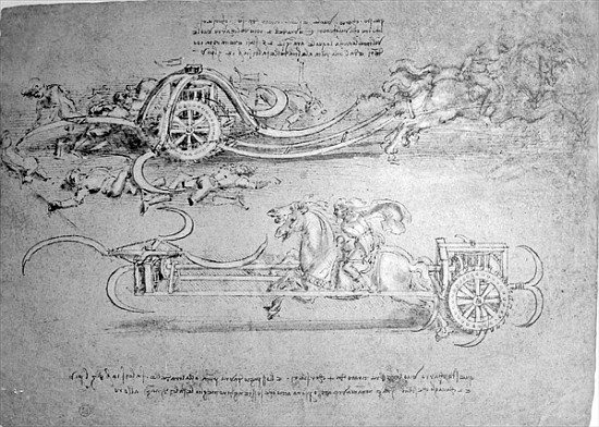 Scythed Chariot, c.1483-85 (pen and ink on paper) a Leonardo da Vinci