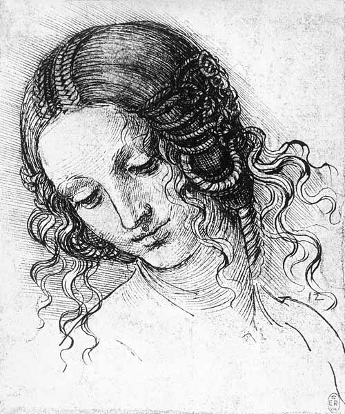 Studienblatt mit weiblichem Kopf (Leda) a Leonardo da Vinci