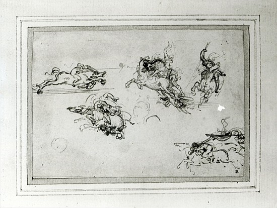 Study of Horsemen in Combat, 1503-4 (pen and ink on paper) a Leonardo da Vinci