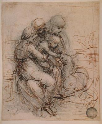 Virgin and Child with St. Anne (pen and ink on paper) a Leonardo da Vinci
