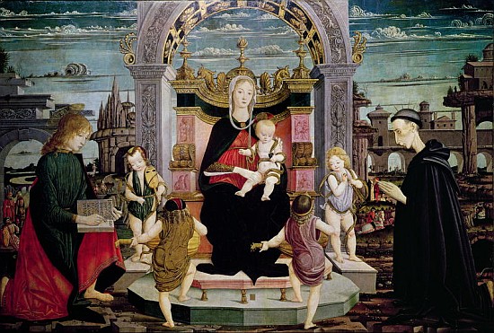 Virgin and Child Enthroned with St. John the Evangelist and the Blessed Giacomo Bertoni a Leonardo I Scaletti