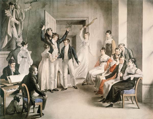 Franz Schubert (1797-1828). Party game of the Schubertians in Atzenbrugg a Leopold Kupelwieser