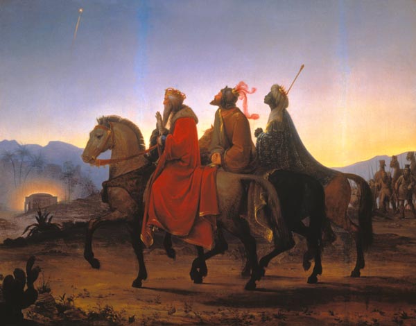 The sacred three kings at her ride to Bethlehem. a Leopold Kupelwieser