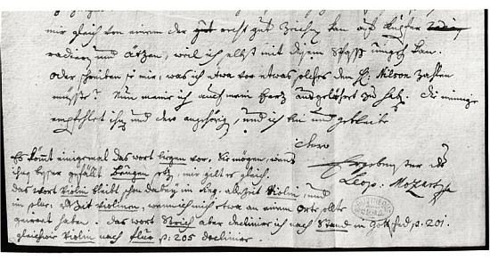 Letter from Leopold Mozart (1719-87), 7th July 1755 a Leopold Mozart
