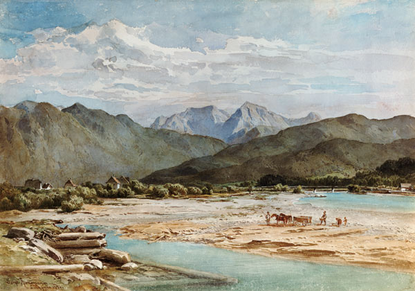 Isarlandschaft at Lengries with limestone collectors a Leopold Rottmann