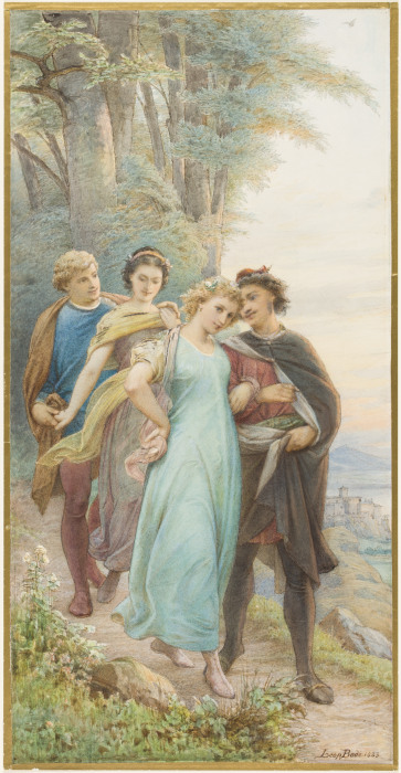 Die wieder vereinten Brautpaare auf dem Weg aus dem Wald, vorn Helena und Demetrius, dahinter Hermia a Leopold von Bode