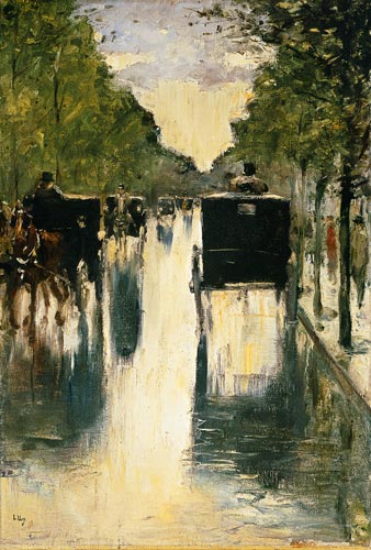 Rain water of Berlin Strasse with hackney-cabs a Lesser Ury