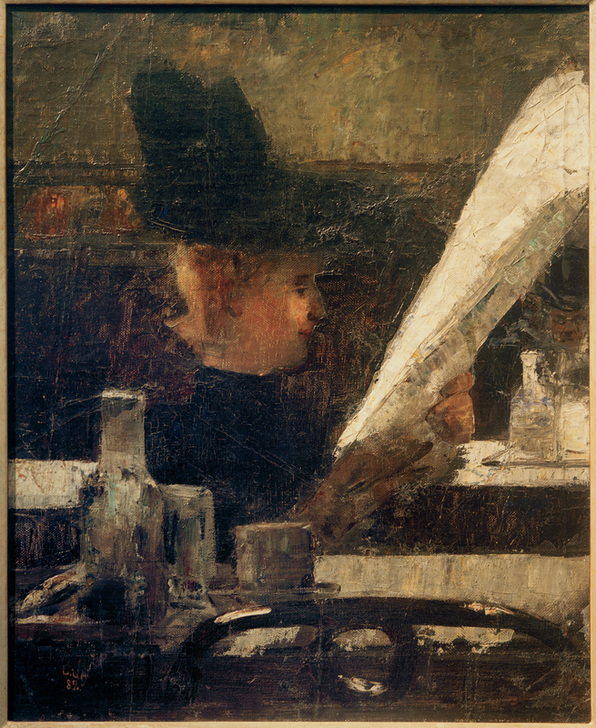 Zeitungsleserin im Café (Dame im Café) a Lesser Ury