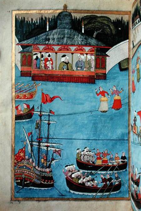 TSM A.3593 Nautical Festival before Sultan Ahmed III (1673-1736) from 'Surname' by Vehbi a Levni