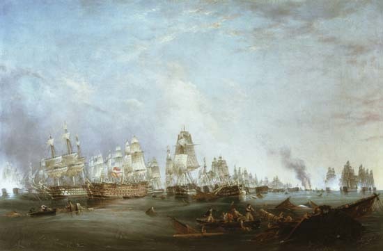 Surrender of the 'Santissima Trinidad to Neptune, The Battle of Trafalgar, 3pm a Lieutenant Robert Strickland Thomas
