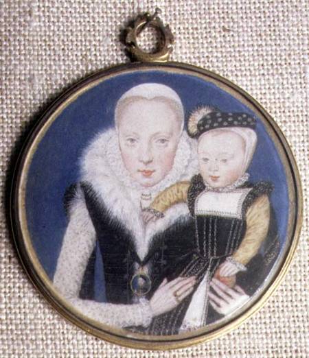Portrait miniature of Lady Katherine Seymour, nee Grey (c.1538-68) Countess of Hertford, holding her a Lievine Teerlink