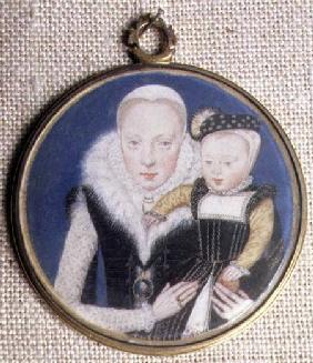 Portrait miniature of Lady Katherine Seymour, nee Grey (c.1538-68) Countess of Hertford, holding her