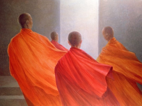 Four Monks on Temple Steps (oil on canvas)  a Lincoln  Seligman