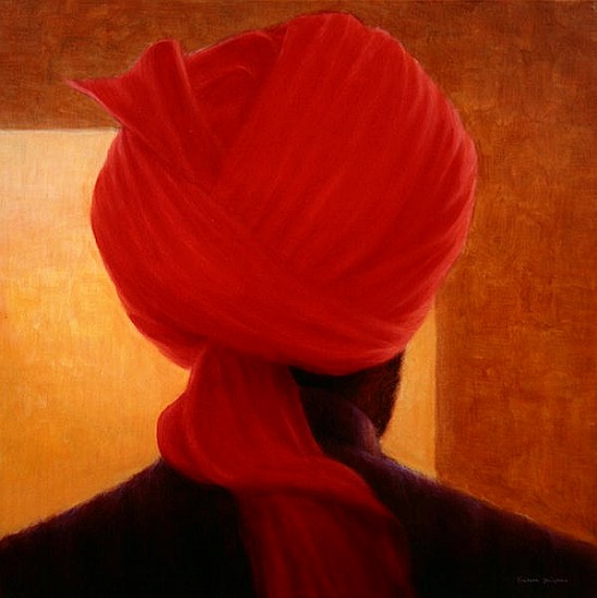 Red Turban on Amber, Deoghar (oil on canvas)  a Lincoln  Seligman