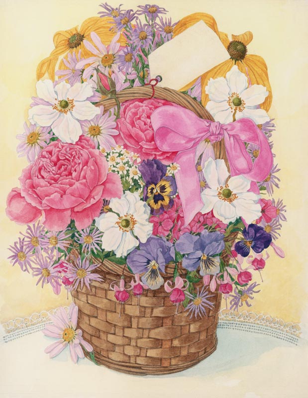 Basket of Flowers, 1995 (w/c on paper)  a Linda  Benton