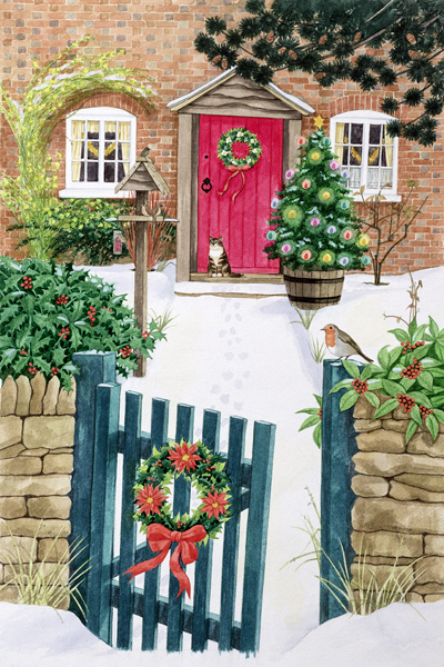 Snowy Front Garden (gouache on paper)  a Linda  Benton