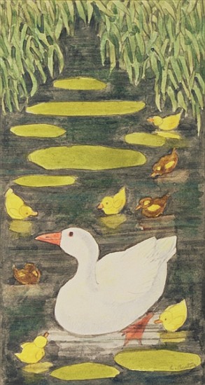 Mother Duck in the pond with her ducklings a Linda  Benton