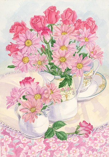 Roses and Chrysanthemums, 1996 (w/c on paper)  a Linda  Benton