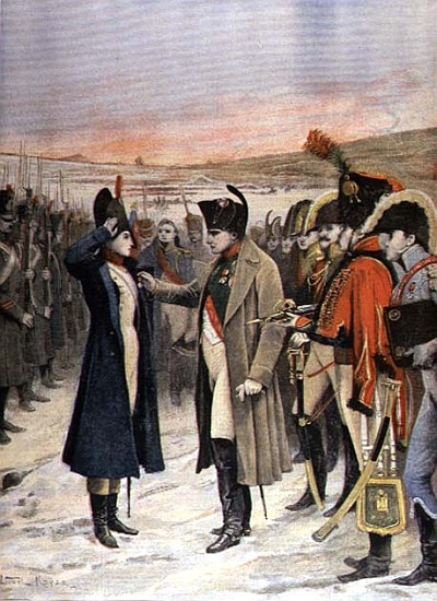 Napoleon Bonaparte (1769-1821) presenting the female officer, Marie Schellinck with a medal on the b a Lionel Noel Royer
