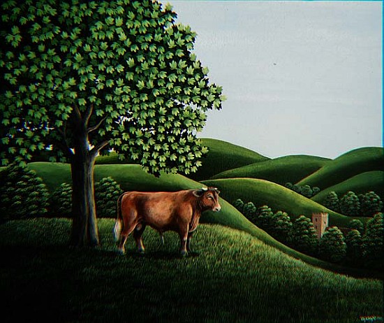 Bull on a hill, 1981 (gouache)  a Liz  Wright