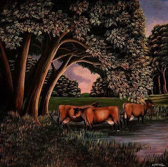 Cows in a River, 1980  a Liz  Wright