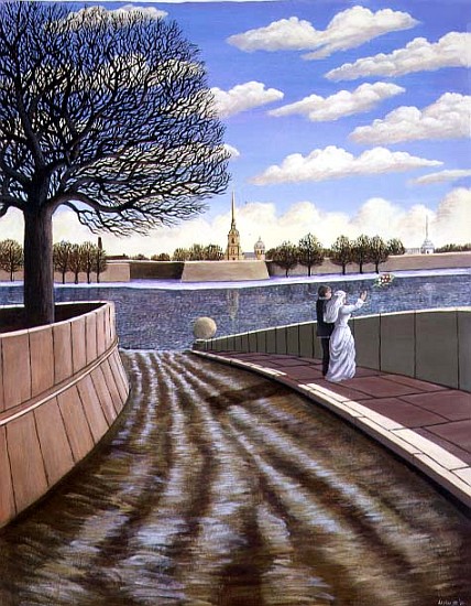 Dedication to the River Neva, St. Petersburg, 1990 (acrylic on paper)  a Liz  Wright