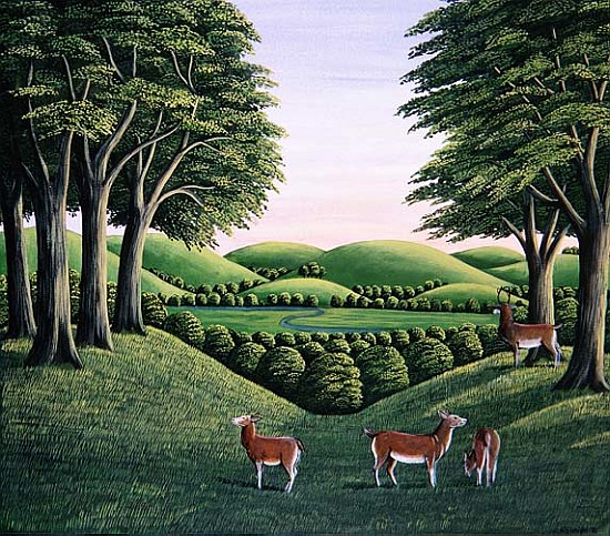Deer on the hill, 1985 (gouache)  a Liz  Wright