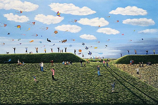 Kite Festival on Eggardon Hill, Dorset, 2007 (oil on canvas)  a Liz  Wright