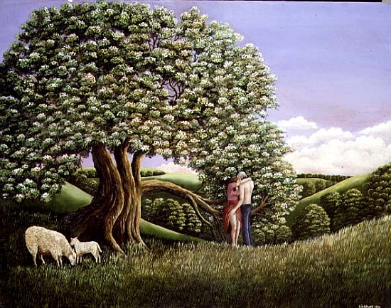 Lovers and a Hawthorn Tree, 1982 (panel)  a Liz  Wright