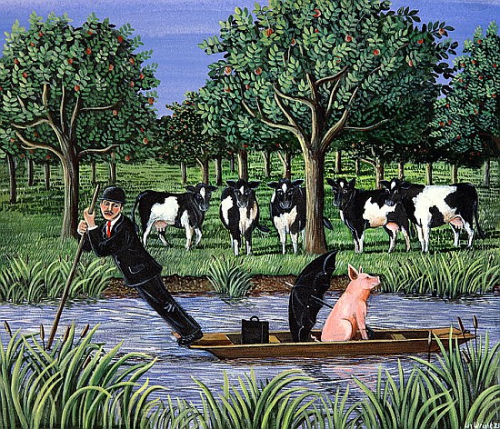 Punting for business, 1983 (gouache)  a Liz  Wright