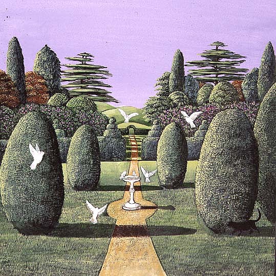 Topiary and doves, 1985 (gouache)  a Liz  Wright