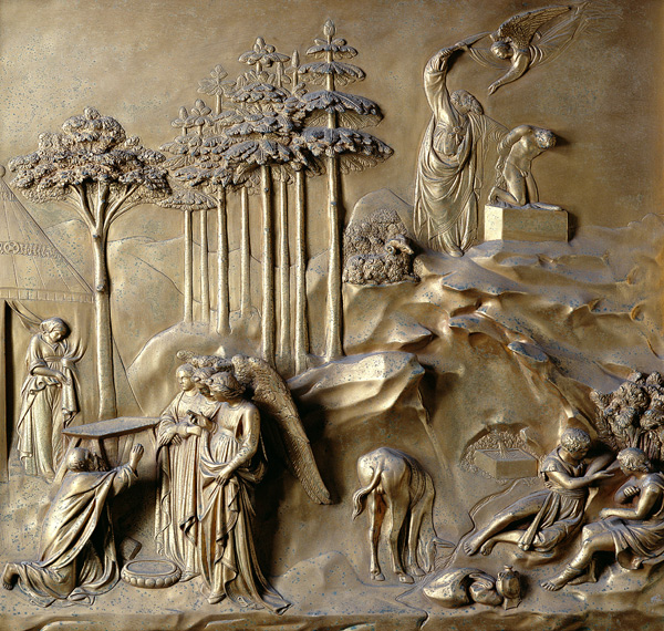 The Story of Isaac: Angels Prophesy the Birth of Isaac and the Angel staying Abraham's Sword, one of a Lorenzo  Ghiberti