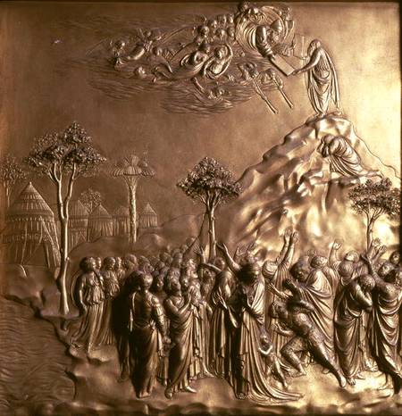 Moses receiving the Tablets of the Law, one of ten relief panels from the Gates of Paradise (East do a Lorenzo  Ghiberti