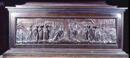The Shrine of St. Zenobius showing one long panel depicting the Miracle of the Strozzi Boy. c.1432-4 a Lorenzo  Ghiberti