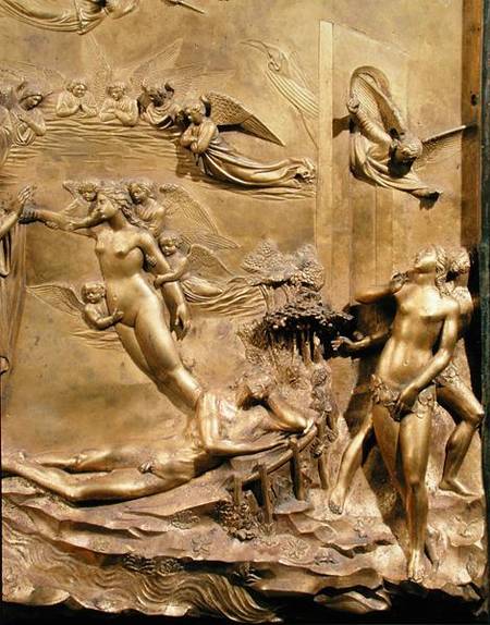 The Story of Adam, detail of the Creation of Eve and The Expulsion, from one of the original panels a Lorenzo  Ghiberti