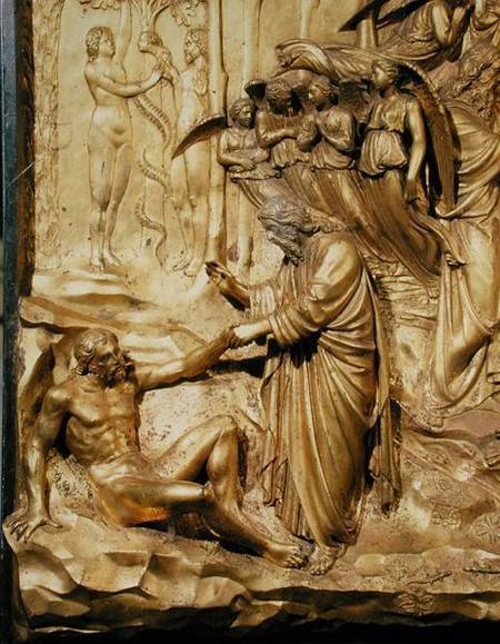 The Story of Adam, detail of the Creation of Adam and the Temptation of Adam and Eve, from one of th a Lorenzo  Ghiberti