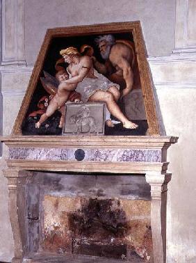Venus, Vulcan and Cupid, fresco above a fireplace