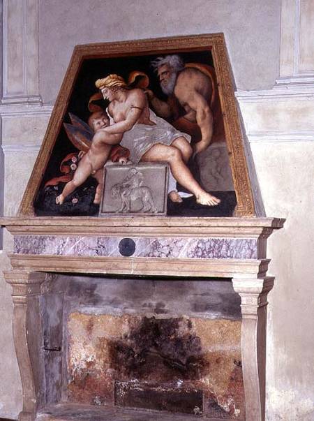 Venus, Vulcan and Cupid, fresco above a fireplace a Lorenzo Leonbruno