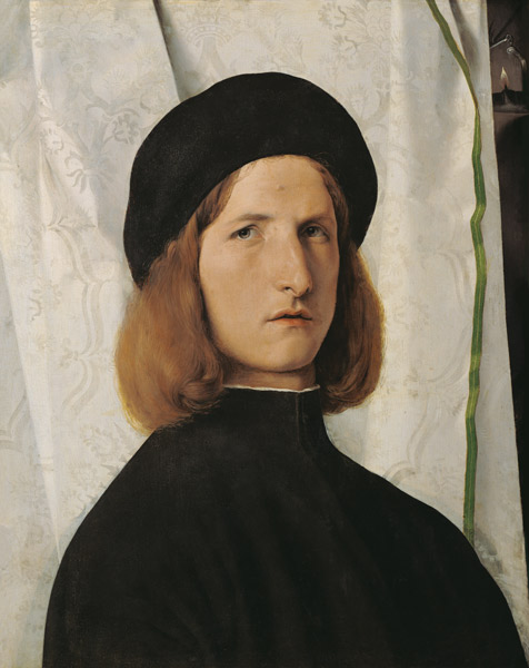 Portrait of a juvenile in front of a white curtain a Lorenzo Lotto