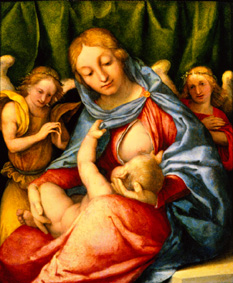 Madonna with child and angels (Madonna del slat) a Lorenzo Lotto