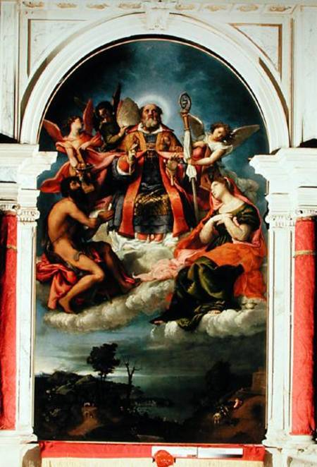 St. Nicholas in Glory with St. John the Baptist, St. Lucy and below St. George Slaying the Dragon a Lorenzo Lotto