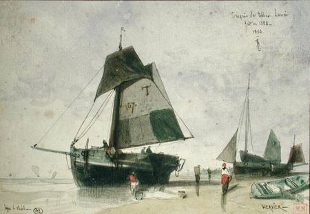 Two Fishing Boats a Louis Adolphe Hervier