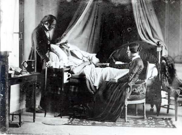 The Visit of the Doctor to the Patient, c.1840-50 (b/w photo)  a Louis-Adolphe Humbert de Mollard
