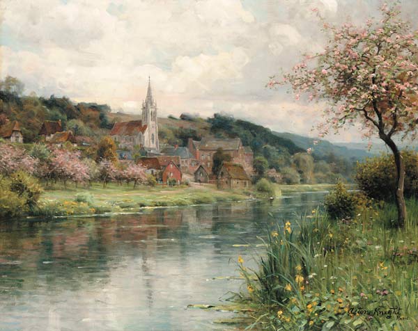 View of a village at a river a Louis Aston Knight