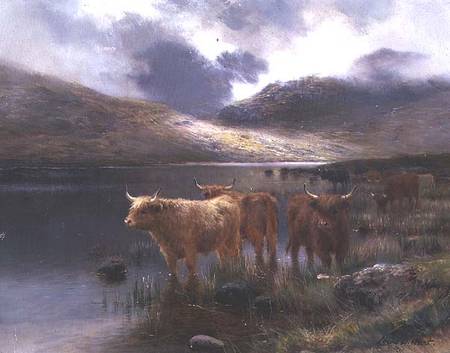 Highland Cattle by a Loch a Louis Bosworth Hurt